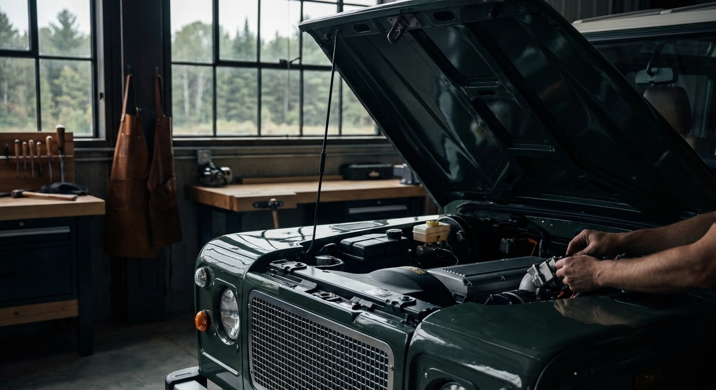 Restored classic car in the Silent Classics workshop