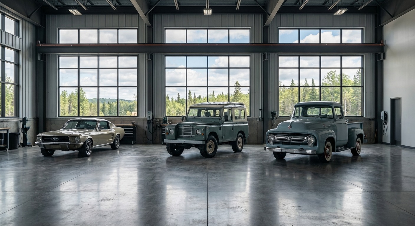 Finished classic EV conversions in workshop gallery