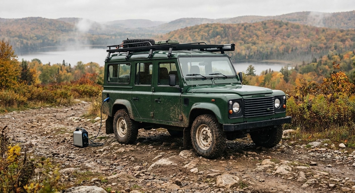 Classic Land Rover prepared for electric conversion